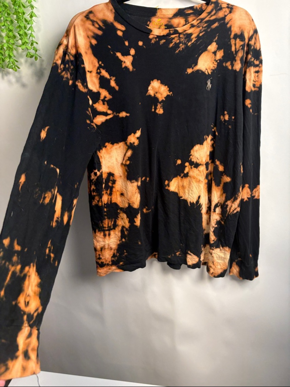 Polo by Ralph Lauren Black and Orange Tie-Dye Long Sleeve Tee
